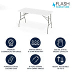 Table pliante de banquet et d'événement Flash Furniture Kathryn, réglable en hauteur de 1,50 m, en plastique blanc granit, avec poignée de transport