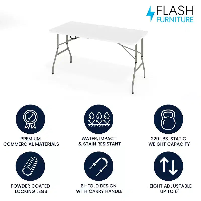 Table pliante de banquet et d'événement Flash Furniture Kathryn, réglable en hauteur de 1,50 m, en plastique blanc granit, avec poignée de transport