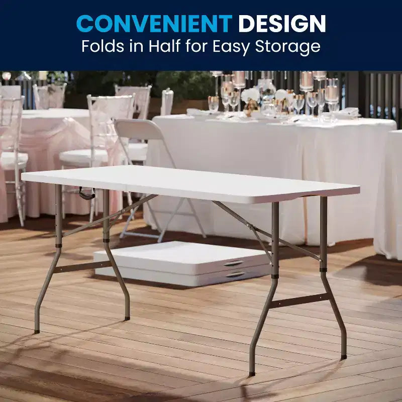 Table pliante de banquet et d'événement Flash Furniture Kathryn, réglable en hauteur de 1,50 m, en plastique blanc granit, avec poignée de transport