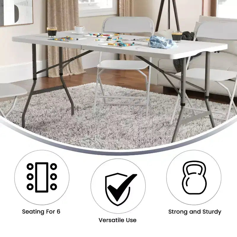Table pliante de banquet et d'événement Flash Furniture Kathryn, réglable en hauteur de 1,50 m, en plastique blanc granit, avec poignée de transport