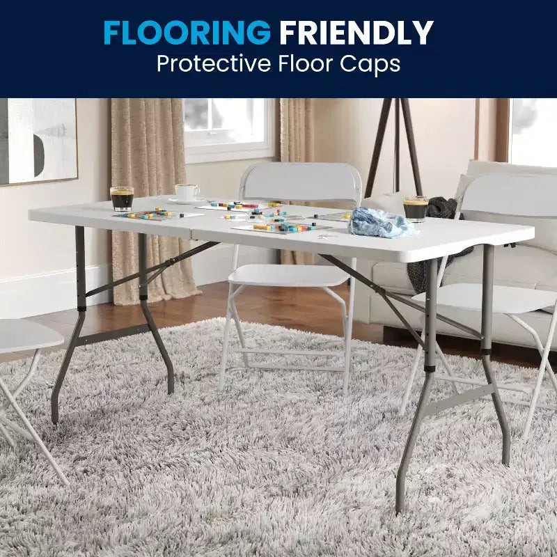 Table pliante de banquet et d'événement Flash Furniture Kathryn, réglable en hauteur de 1,50 m, en plastique blanc granit, avec poignée de transport