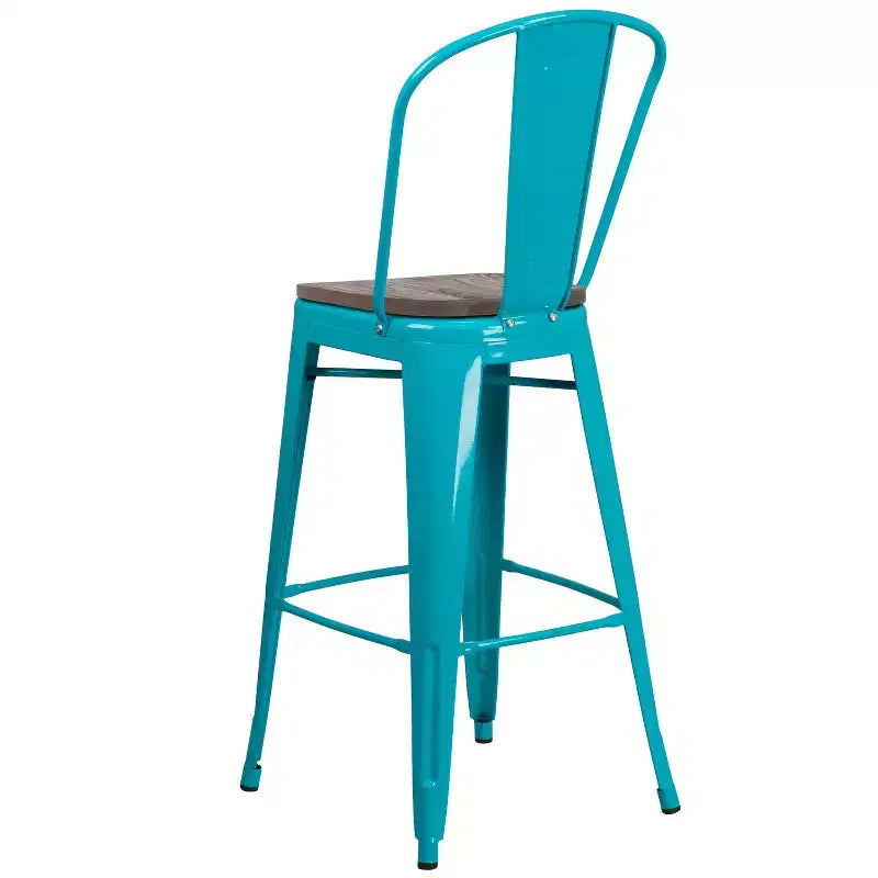 Tabouret de bar en métal avec dossier et assise en bois Flash Furniture, hauteur 76 cm
