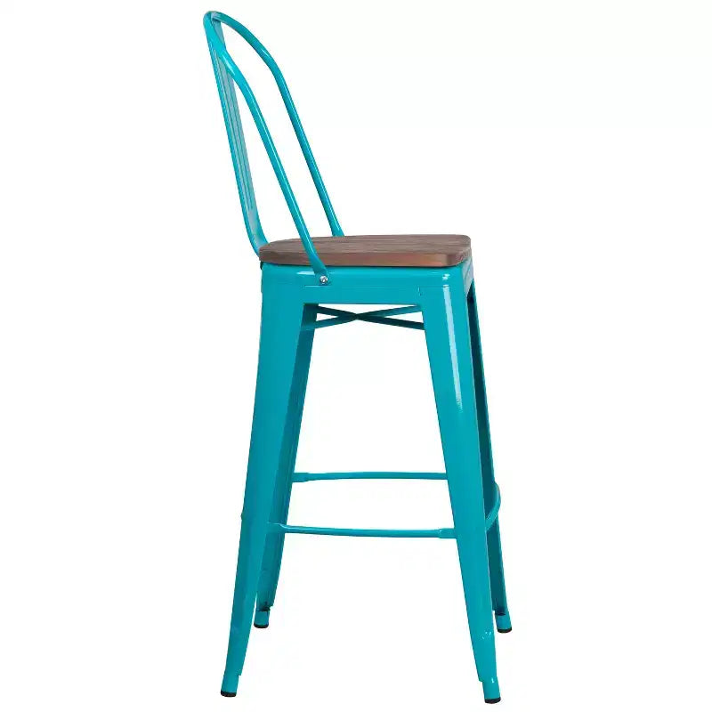 Tabouret de bar en métal avec dossier et assise en bois Flash Furniture, hauteur 76 cm