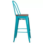 Tabouret de bar en métal avec dossier et assise en bois Flash Furniture, hauteur 76 cm