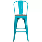 Tabouret de bar en métal avec dossier et assise en bois Flash Furniture, hauteur 76 cm