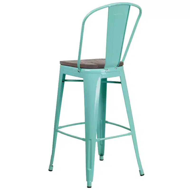 Tabouret de bar en métal avec dossier et assise en bois Flash Furniture, hauteur 76 cm