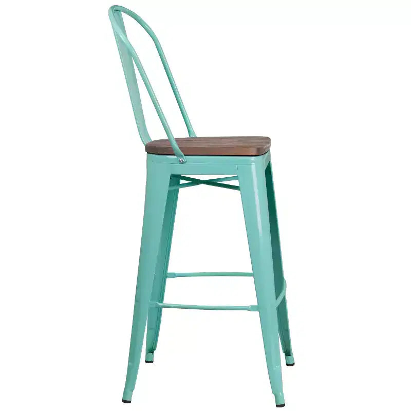 Tabouret de bar en métal avec dossier et assise en bois Flash Furniture, hauteur 76 cm