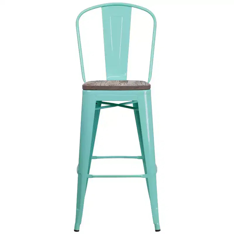 Tabouret de bar en métal avec dossier et assise en bois Flash Furniture, hauteur 76 cm