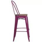 Tabouret de bar en métal avec dossier et assise en bois Flash Furniture, hauteur 76 cm