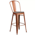 Tabouret de bar en métal avec dossier et assise en bois Flash Furniture, hauteur 76 cm