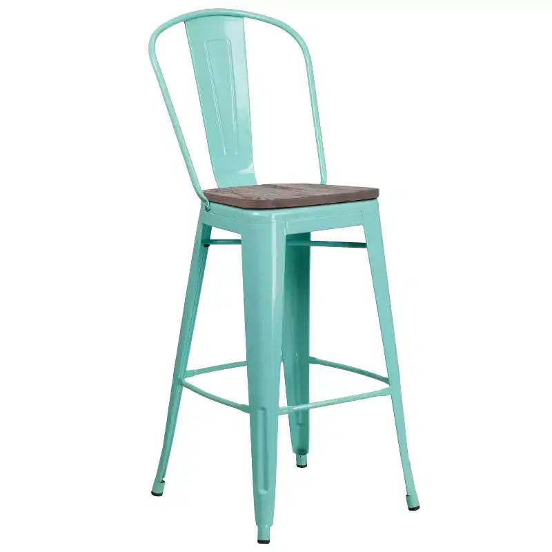 Tabouret de bar en métal avec dossier et assise en bois Flash Furniture, hauteur 76 cm