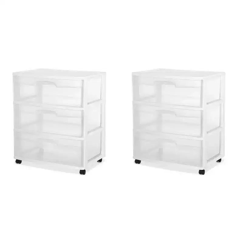 Sterilite Home Chariot de rangement portable large à 3 tiroirs avec roulettes