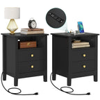 Tables de chevet (lot de 2) avec station de charge, table d'appoint avec 2 tiroirs, ports USB et prises, pour chambre à coucher