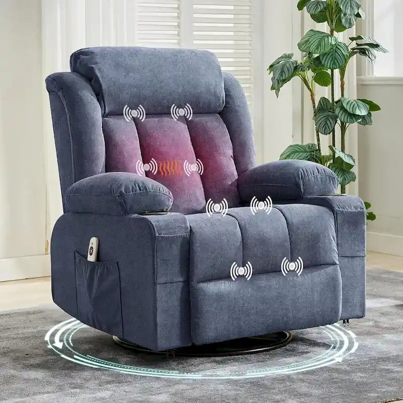 Fauteuil inclinable, Fauteuils à bascule avec massage et chauffage, Poches latérales et porte-gobelet