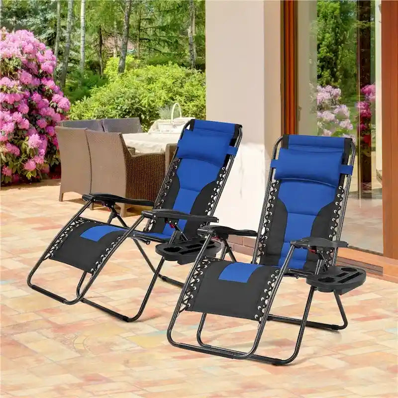 Yaheetech Lot de 2 chaises longues de jardin/camping zéro gravité rembourrées 66 cm avec accoudoirs et oreiller