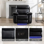 Canapé inclinable électrique avec chargeur sans fil, liseuse, lumière LED pour salon, similicuir, port AC/USB, porte-gobelet, noir