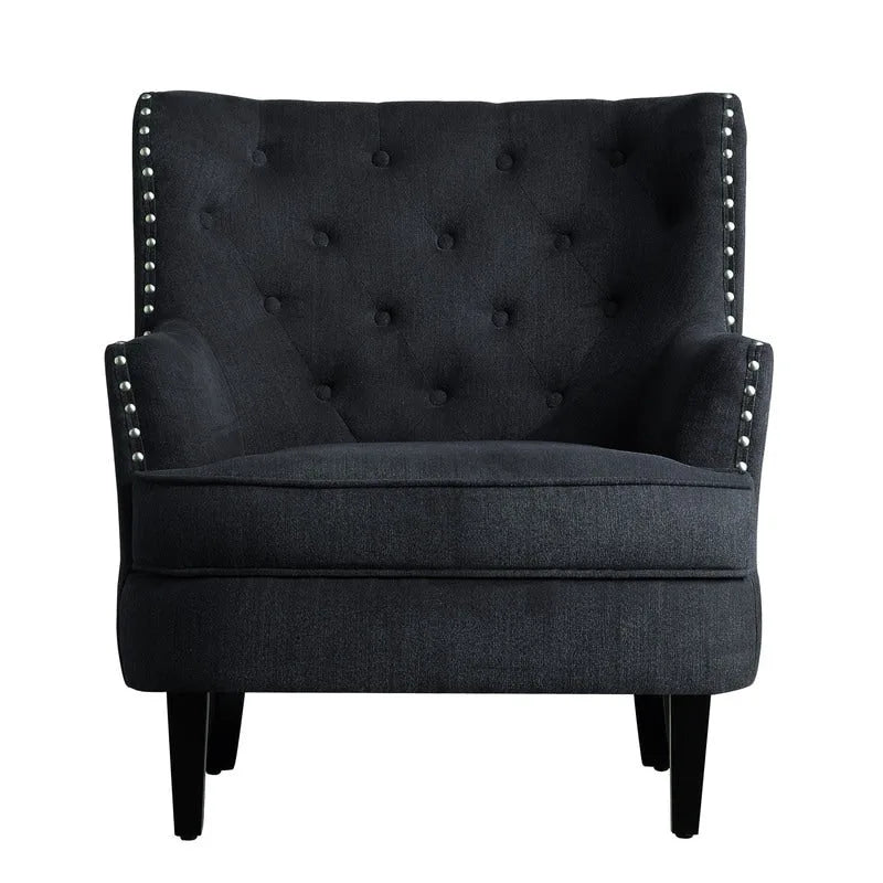 Moser Bay Mignon Fauteuil d'appoint à oreilles capitonné large de 76 cm en velours et lin