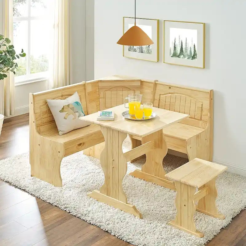 MUSEHOMEINC Ensemble de table de salle à manger 3 pièces en bois massif de style traditionnel avec banquette latérale, ensemble de table de coin repas avec rangement caché