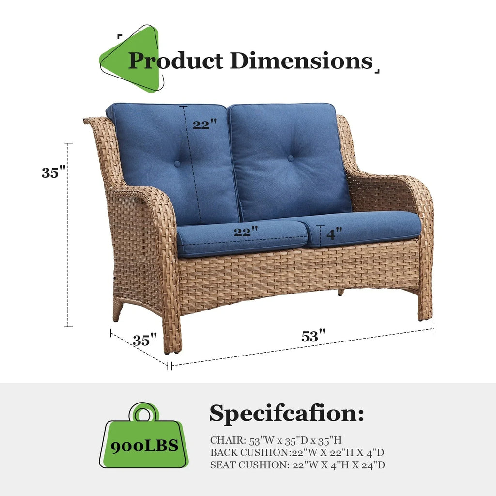 Gymojoy Canapé d'extérieur deux places en rotin Wicker Sofa Set