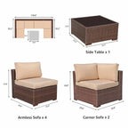 Ensemble de canapé d'angle d'extérieur 7 pièces en osier/acier avec coussins