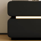 Table de chevet d'appoint moderne en cuir noir avec 2 tiroirs