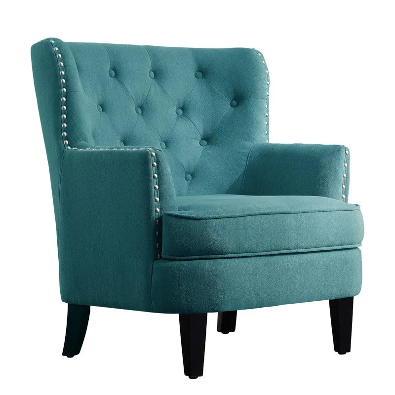 Moser Bay Mignon Fauteuil d'appoint à oreilles capitonné large de 76 cm en velours et lin