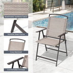 Ensemble de patio 6 pièces Pellebant avec table, parasol et 4 chaises pliantes – 22,4 L x 26,8 P x 34,4 H