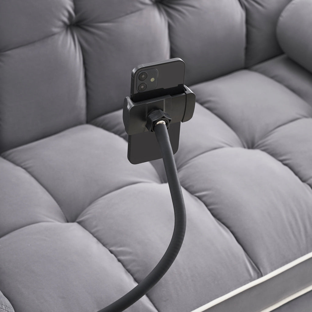 Canapé convertible 2 places en velours 55 avec lit gigogne, dossier inclinable, poches latérales et support de téléphone