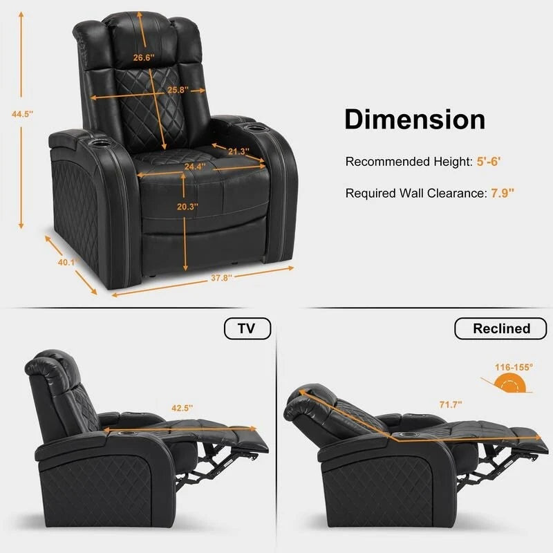 Fauteuil inclinable électrique MCombo avec appuie-tête réglable, siège de cinéma maison à deux moteurs avec port USB, cuir respirant HTS411