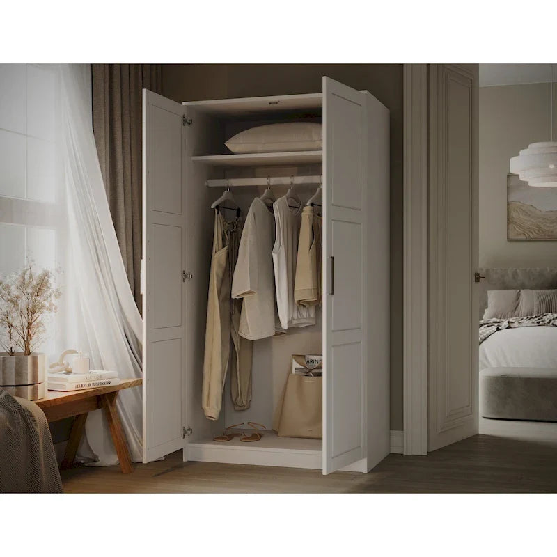 Palace Imports Armoire Urbaine 2 Portes 100% Bois Massif avec Portes Pleines et Miroirs