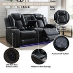 Canapé inclinable électrique avec chargeur sans fil, liseuse pour salon, lumière LED en similicuir, port AC/USB, porte-gobelet, noir