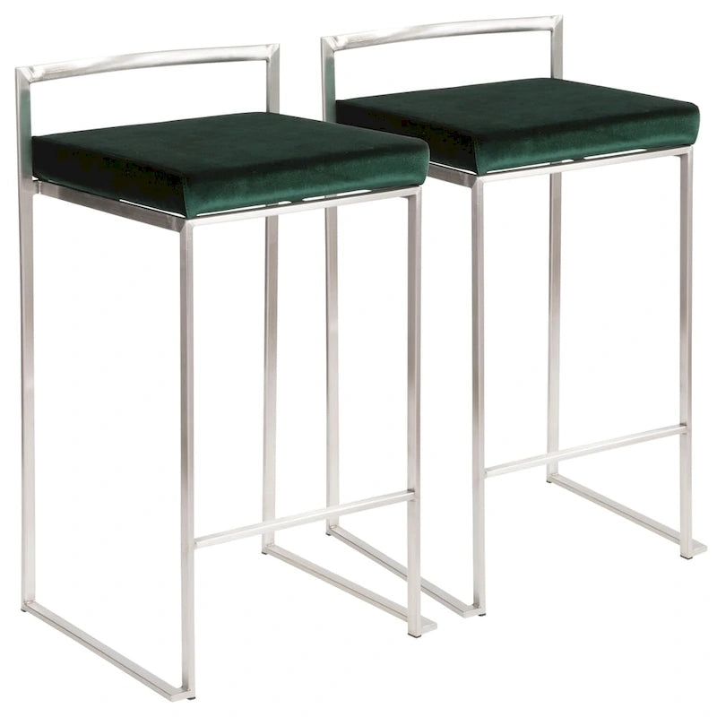 Tabouret de comptoir Silver Orchid Forrest en acier inoxydable empilable et entièrement soudé (lot de 2)
