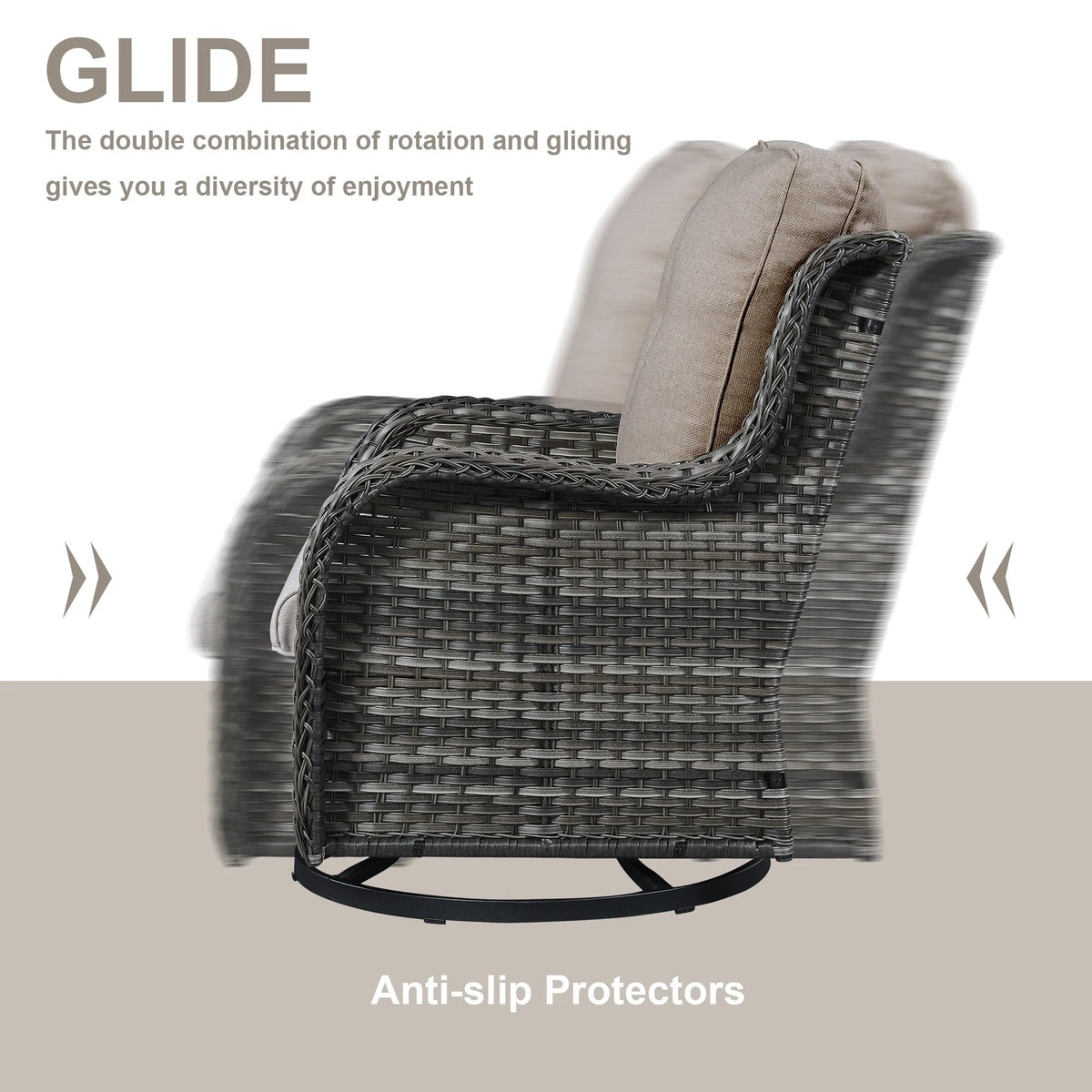 Chaises longues à bascule d'extérieur en osier Gymojoy avec base pivotante (lot de 2)