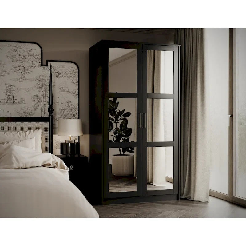 Palace Imports Armoire Urbaine 2 Portes 100% Bois Massif avec Portes Pleines et Miroirs