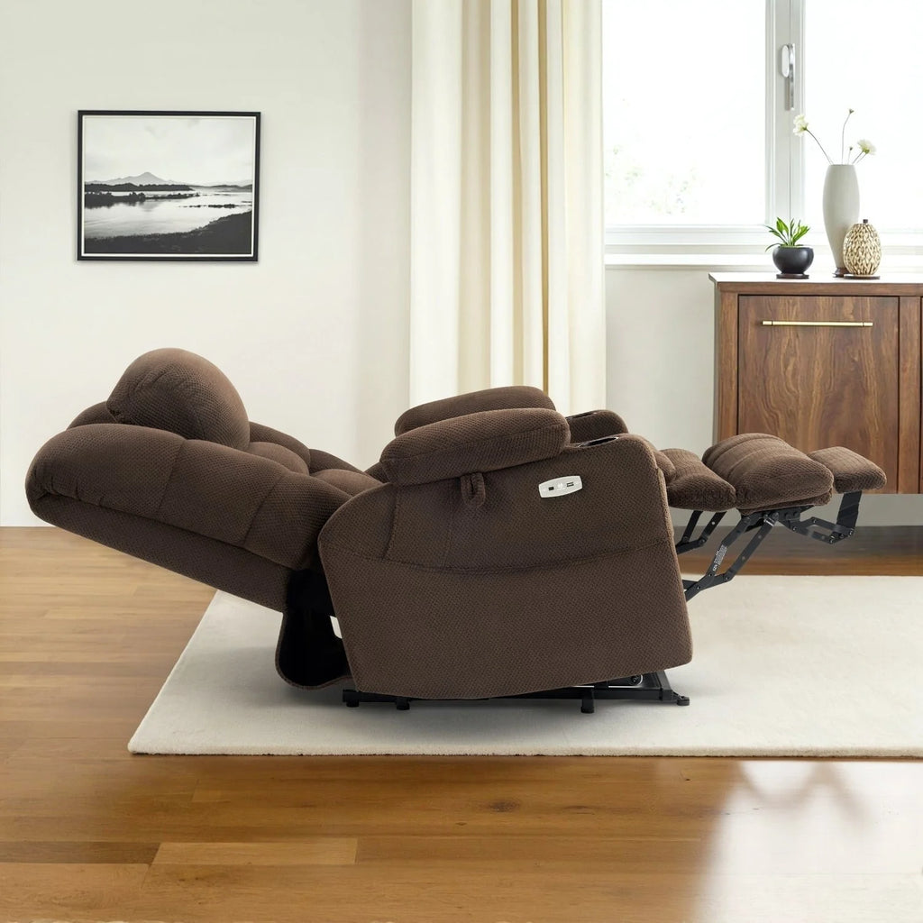 Fauteuil inclinable électrique double moteur grand et large MCombo avec massage et double chauffage pour personnes âgées de grande taille, tissu R7635