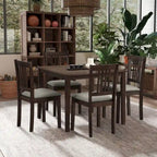 Ensemble Table et Chaises de Salle à Manger Carrée en Bois, Table à Manger Décontractée avec 4 Chaises de Salle à Manger Rembourrées pour Coin Repas de Cuisine