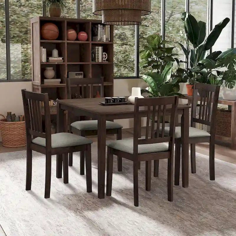 Ensemble Table et Chaises de Salle à Manger Carrée en Bois, Table à Manger Décontractée avec 4 Chaises de Salle à Manger Rembourrées pour Coin Repas de Cuisine