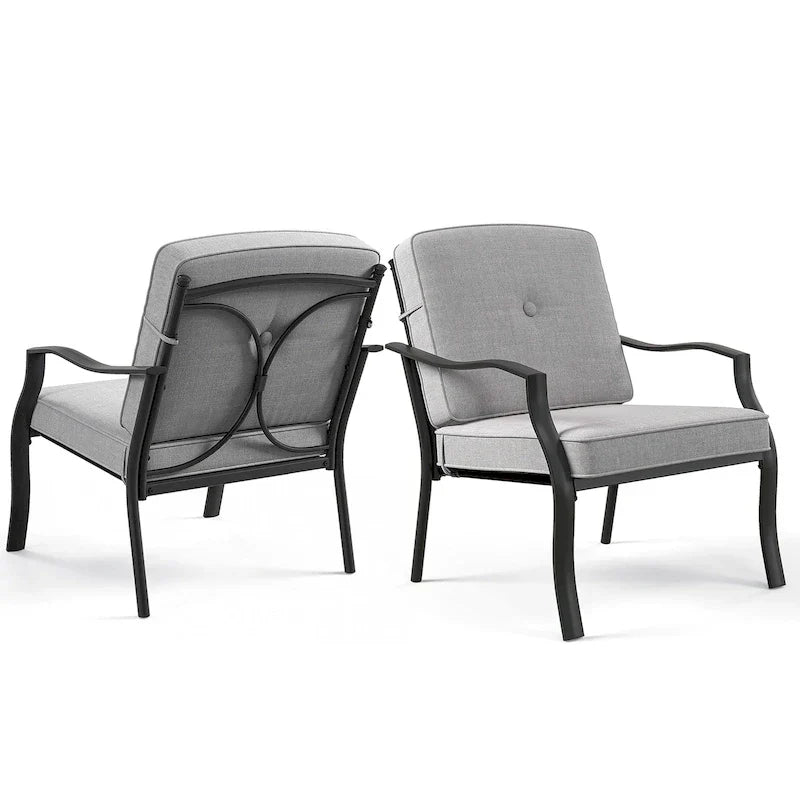 Gymax Lot de 2 chaises de salle à manger d'extérieur en métal robustes avec coussins