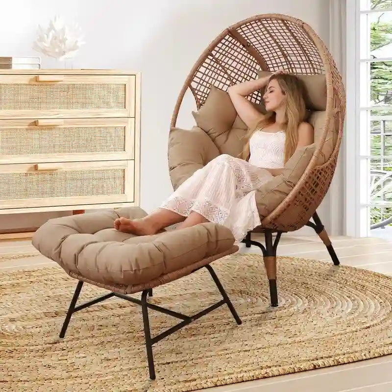 FINCATI Fauteuil Œuf d'intérieur, Fauteuil Œuf d'extérieur 200 kg, Fauteuil Œuf surdimensionné avec pouf, Fauteuil Œuf de luxe confortable avec repose-pieds