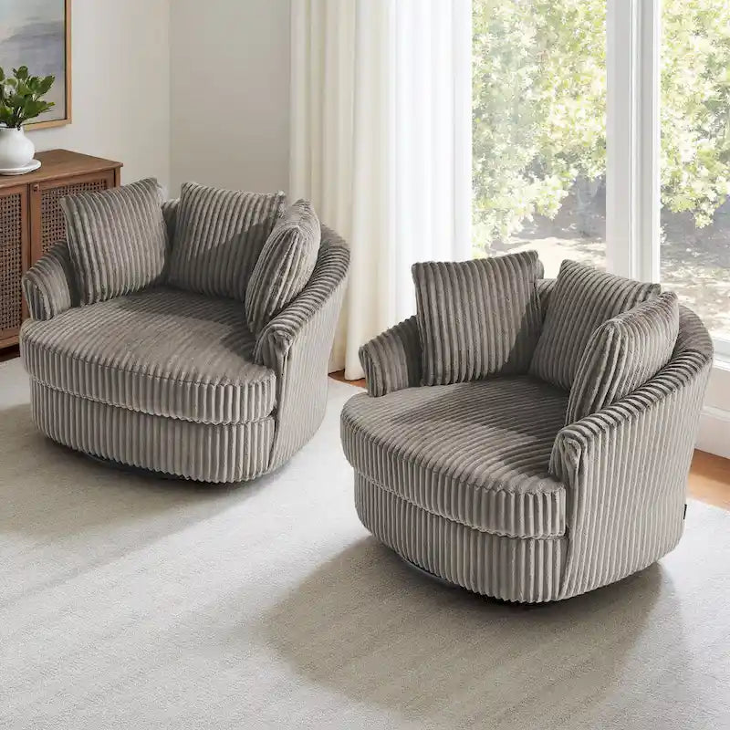 DREAMSIDEA Lot de 2 fauteuils pivotants recouverts de tissu, accoudoirs encastrés