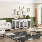 Meuble de chenil double en bois avec 2 tiroirs et séparateur