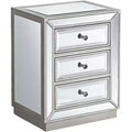 Coast to Coast Accents Trevi Modern Mirrored Rectangular Accent Table 20 x 15 with 3-Drawer Silver Beaded Trim for Living Room Bedroom Bedside House
