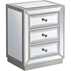 Coast to Coast Accents Trevi Modern Mirrored Rectangular Accent Table 20 x 15 with 3-Drawer Silver Beaded Trim for Living Room Bedroom Bedside House
