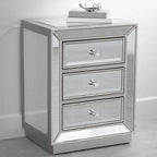 Coast to Coast Accents Trevi – Table d'appoint rectangulaire moderne à miroir 50,8 x 38,1 cm avec 3 tiroirs et bordure perlée argentée pour salon, chambre à coucher, chevet, maison