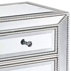 Coast to Coast Accents Trevi – Table d'appoint rectangulaire moderne à miroir 50,8 x 38,1 cm avec 3 tiroirs et bordure perlée argentée pour salon, chambre à coucher, chevet, maison