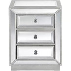 Coast to Coast Accents Trevi – Table d'appoint rectangulaire moderne à miroir 50,8 x 38,1 cm avec 3 tiroirs et bordure perlée argentée pour salon, chambre à coucher, chevet, maison