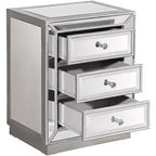 Coast to Coast Accents Trevi – Table d'appoint rectangulaire moderne à miroir 50,8 x 38,1 cm avec 3 tiroirs et bordure perlée argentée pour salon, chambre à coucher, chevet, maison