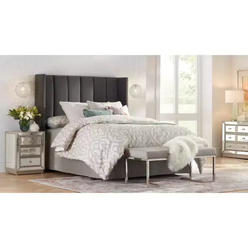 Coast to Coast Accents Trevi – Table d'appoint rectangulaire moderne à miroir 50,8 x 38,1 cm avec 3 tiroirs et bordure perlée argentée pour salon, chambre à coucher, chevet, maison