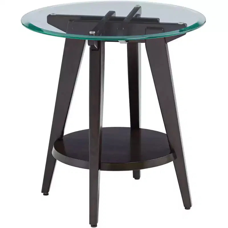 55 Downing Street Farmhouse Wood Round Accent Table 24 Wide with Shelf Dark Brown Tempered Glass Tabletop Living Room Home House