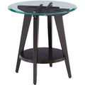 55 Downing Street Farmhouse Wood Round Accent Table 24 Wide with Shelf Dark Brown Tempered Glass Tabletop Living Room Home House